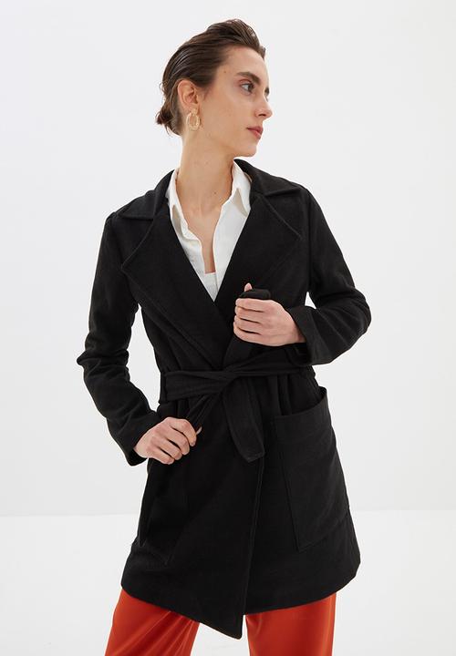 Trendyol - Belted wool cachet coat - black