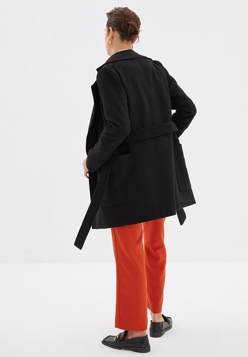 Trendyol - Belted wool cachet coat - black