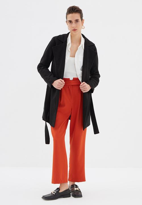 Trendyol - Belted wool cachet coat - black
