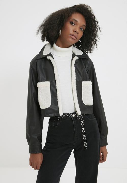 Trendyol - Faux leather plush jacket - black