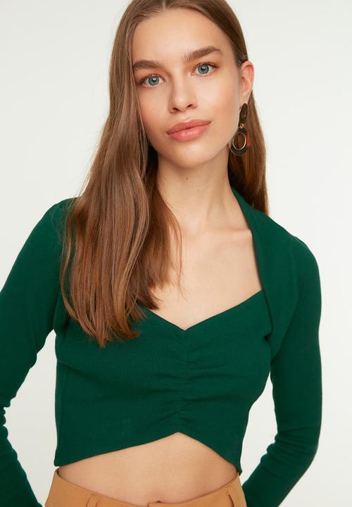 Trendyol - Pleated knitted blouse - emerald