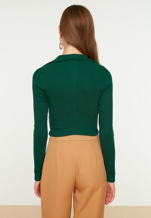 Trendyol - Pleated knitted blouse - emerald