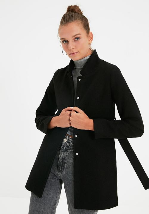 Trendyol - Snap fastener and belt stamp coat  - black