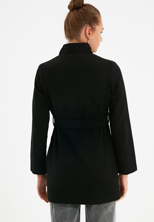Trendyol - Snap fastener and belt stamp coat  - black