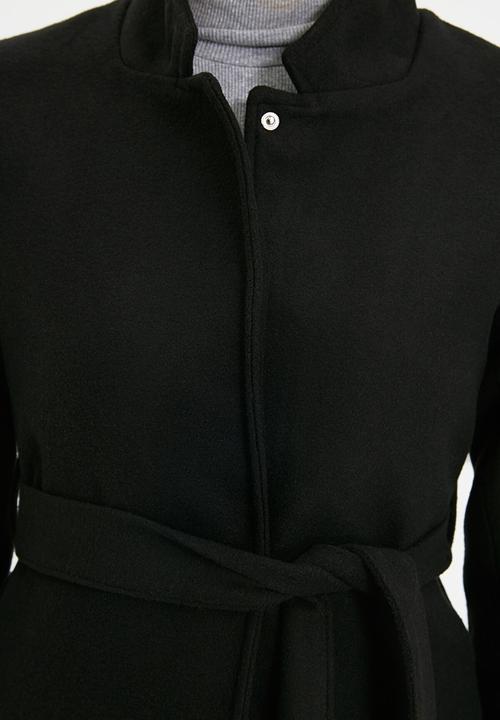 Trendyol - Snap fastener and belt stamp coat  - black