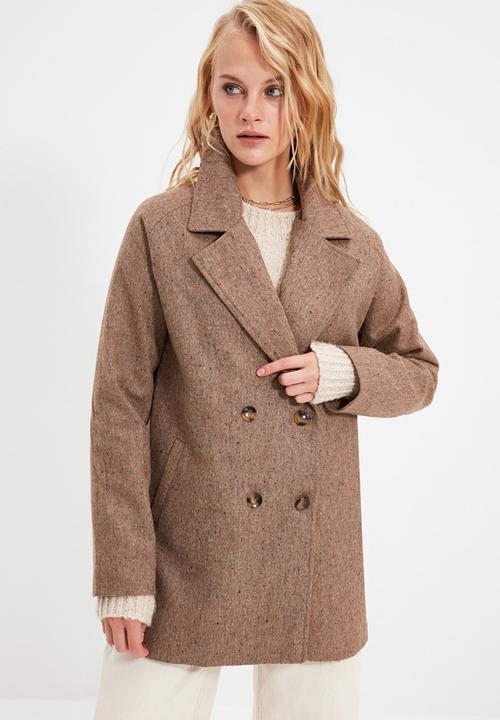 Trendyol - Button bouclé cachet coat  - brown