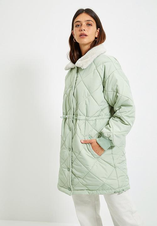 Trendyol - Collar plush detailed snap closure coat  - mint