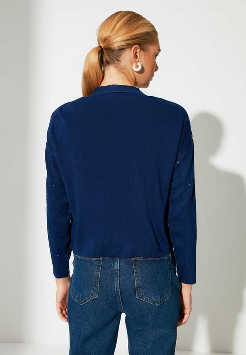 Trendyol - Crop blouse cardigan knitwear suit - navy
