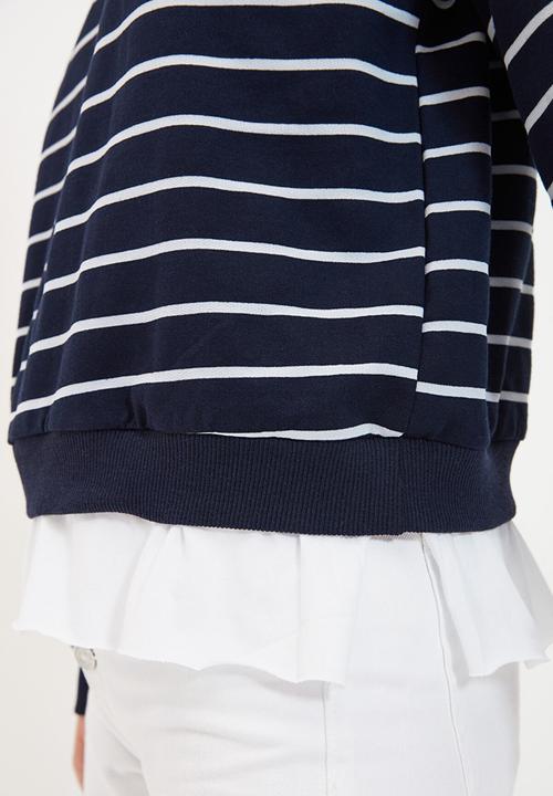 Trendyol - Striped basic knit slim thin sweatshirt - navy & white 