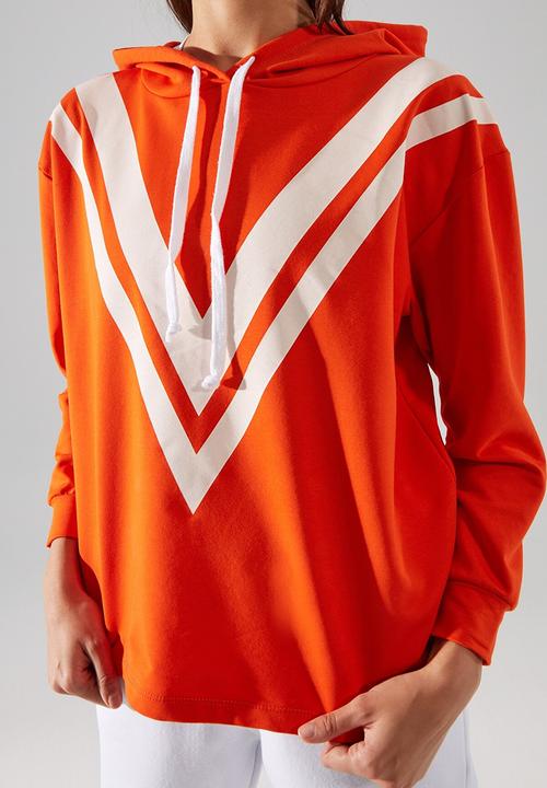 Trendyol - Printed and hooded sporty slim sweatshirt - orange