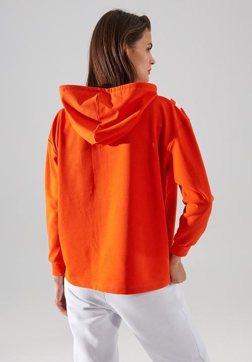 Trendyol - Printed and hooded sporty slim sweatshirt - orange