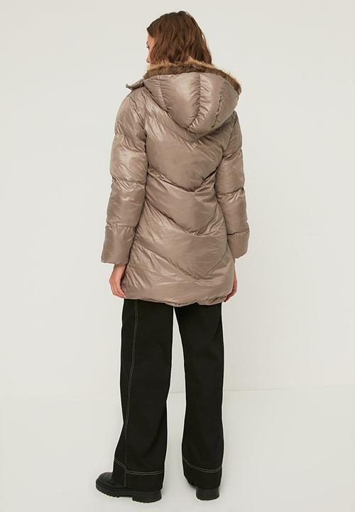 Trendyol - Fur hooded puffer  coat - mink