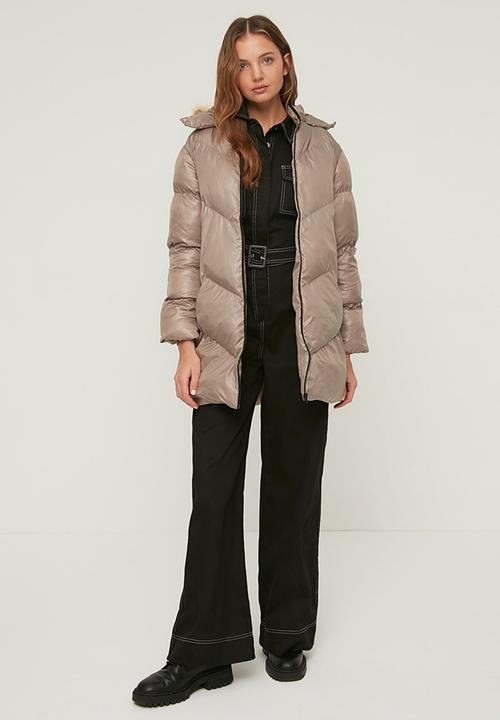 Trendyol - Fur hooded puffer  coat - mink