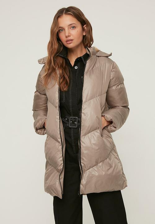 Trendyol - Fur hooded puffer  coat - mink