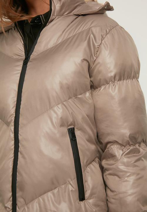 Trendyol - Fur hooded puffer  coat - mink