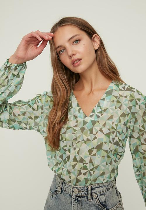 Trendyol - Tie detailed blouse - green