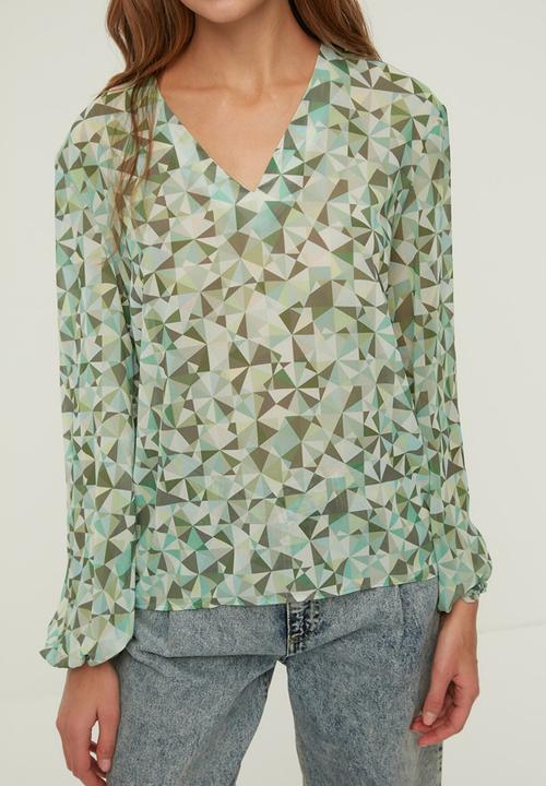 Trendyol - Tie detailed blouse - green