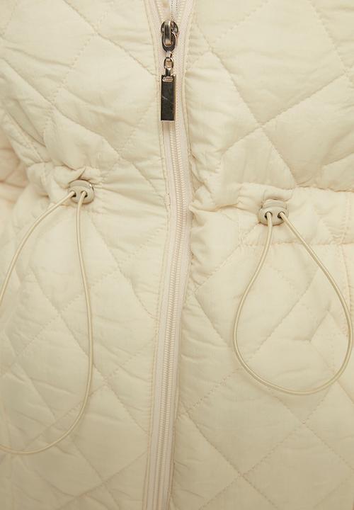 Trendyol - Fur hooded waist pleated quilted coat - stone