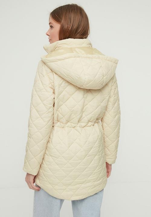 Trendyol - Fur hooded waist pleated quilted coat - stone