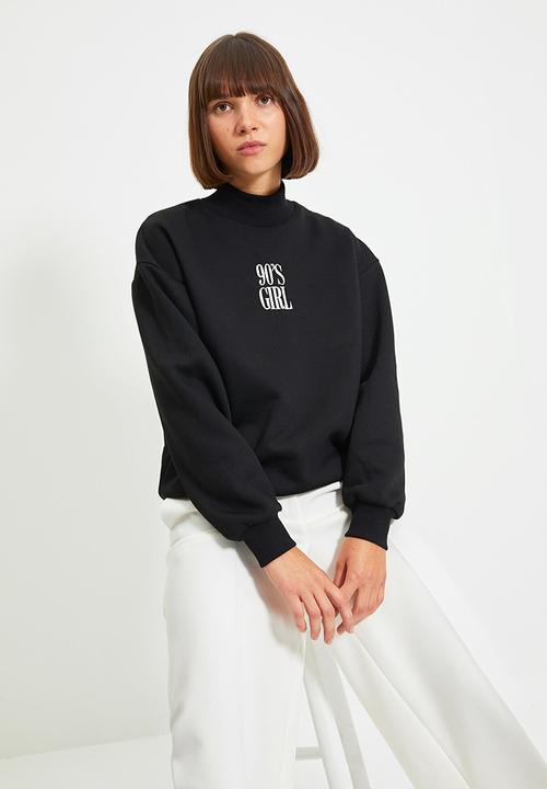 Trendyol - Embroidery basic knit  sweatshirt - black