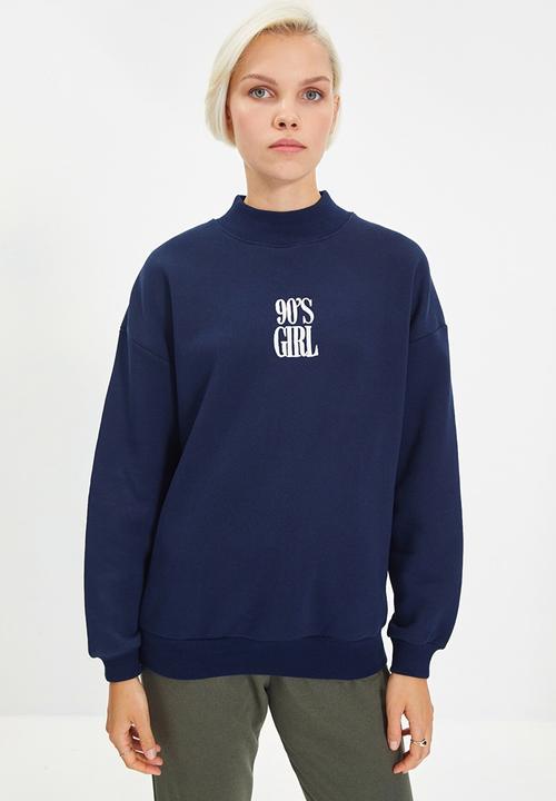 Trendyol - Embroidery basic knit  sweatshirt - navy