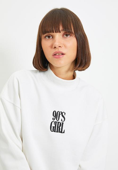 Trendyol - Embroidery basic knitted raised sweatshirt - white