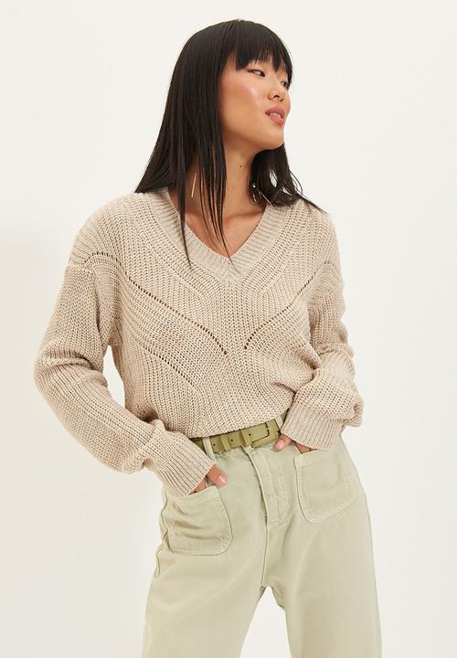 Trendyol - V neck knitwear sweater - beige