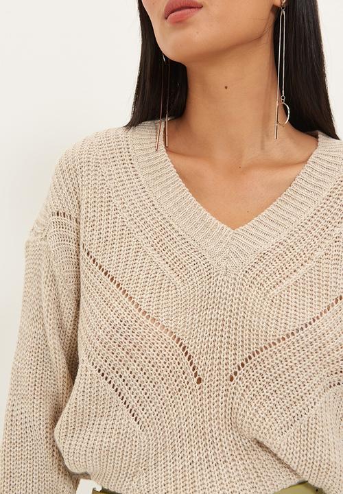 Trendyol - V neck knitwear sweater - beige
