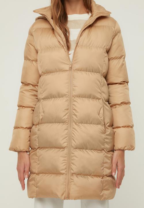 Trendyol - Hooded long puffer coat - beige