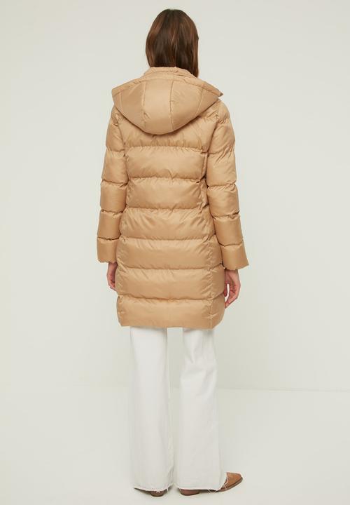 Trendyol - Hooded long puffer coat - beige