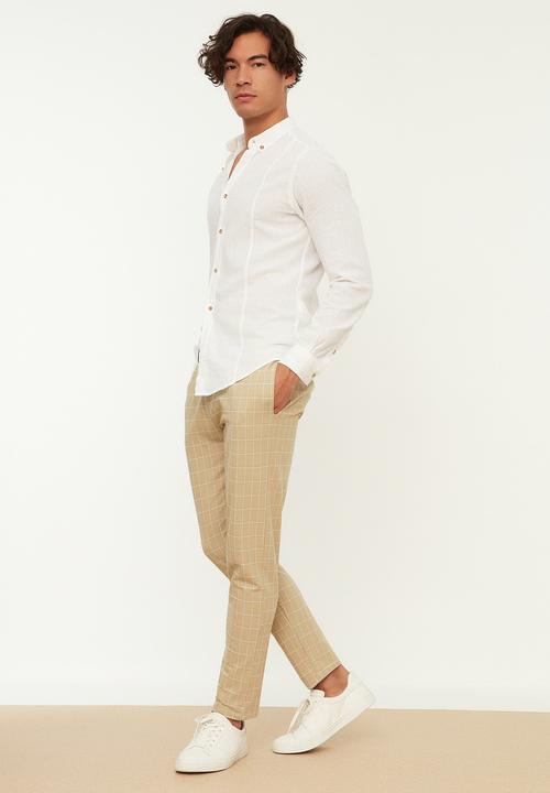 Trendyol - Elasticated waistband check pants - brown