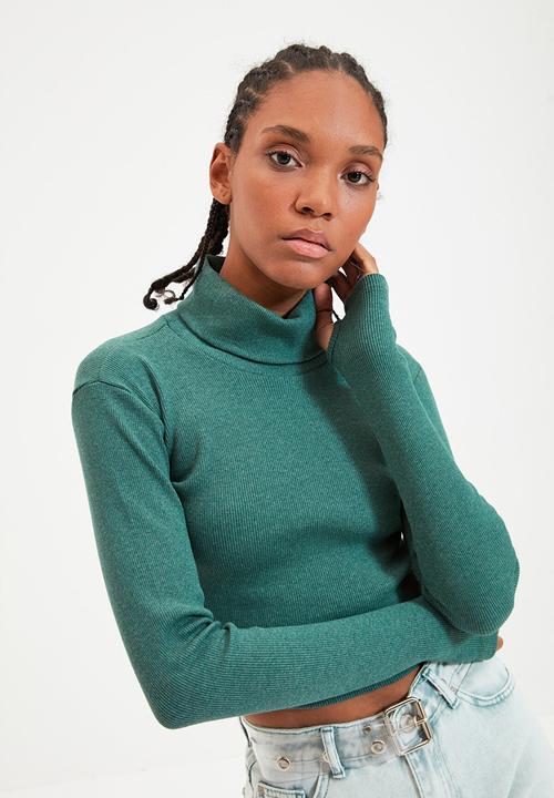 Trendyol - Turtleneck finger detail knit top - dark mint