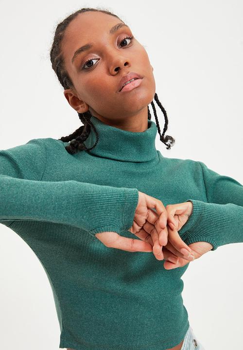 Trendyol - Turtleneck finger detail knit top - dark mint