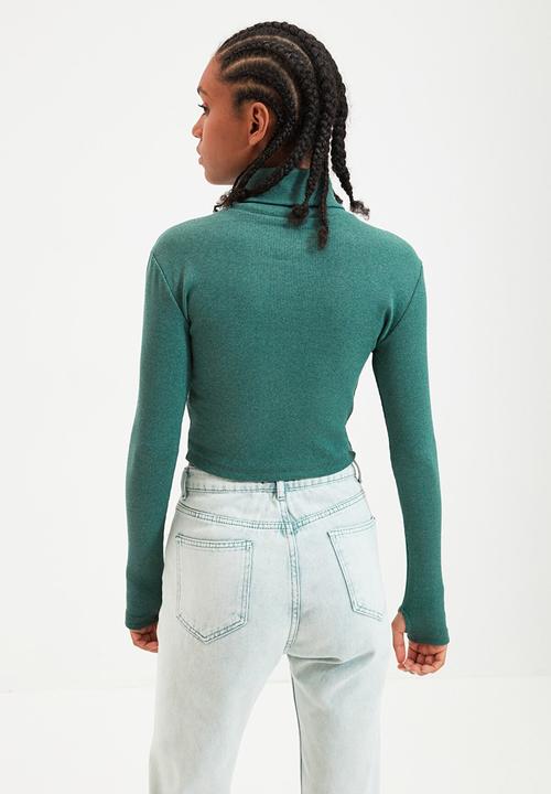 Trendyol - Turtleneck finger detail knit top - dark mint