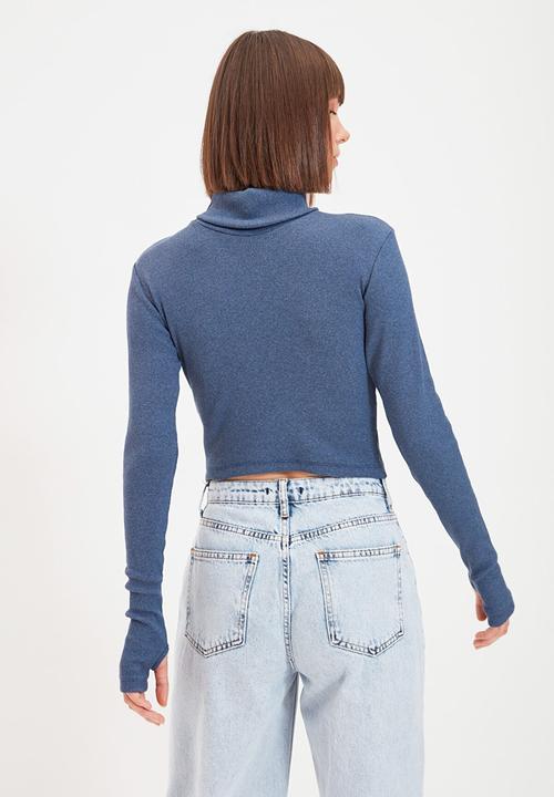 Trendyol - Turtleneck finger detail knit top - indigo