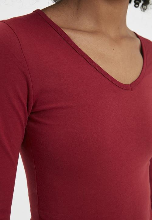 Trendyol - V-neck knitted bodysuit - burgundy