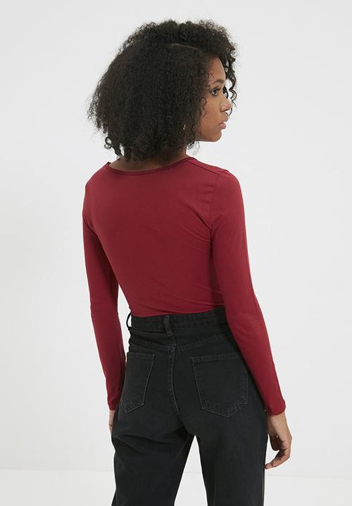 Trendyol - V-neck knitted bodysuit - burgundy
