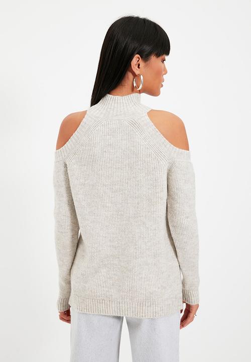 Trendyol - Silvery cut-out detailed knitwear sweater - stone