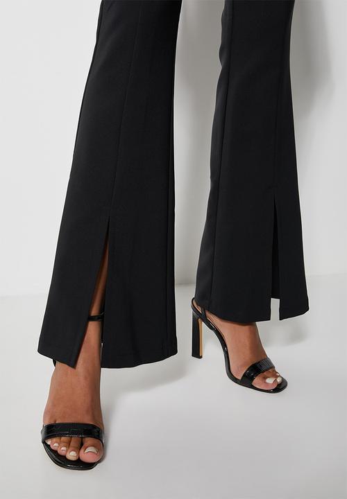 VELVET - Split front flareleg trouser - black