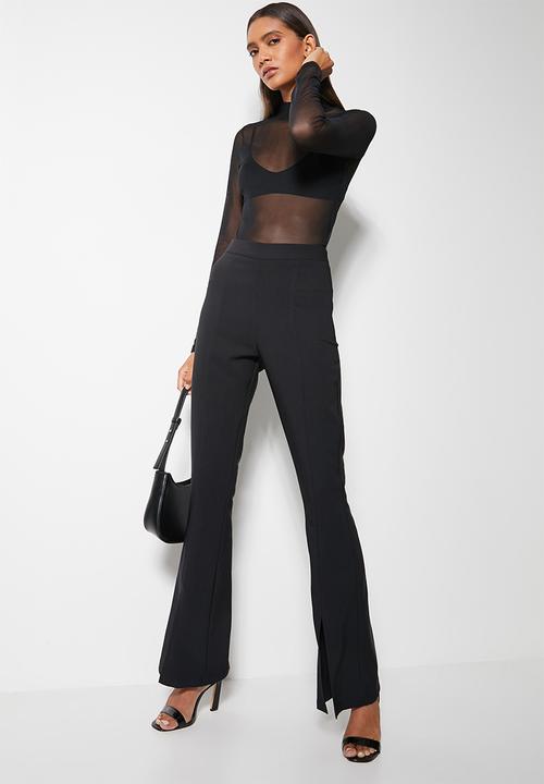 VELVET - Split front flareleg trouser - black