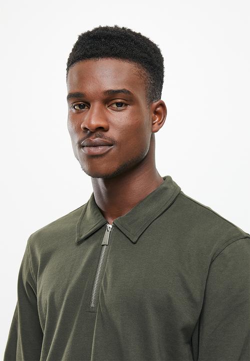 Only & Sons - Onsvolker life reg 1/4 zip long sleeve polo - peat