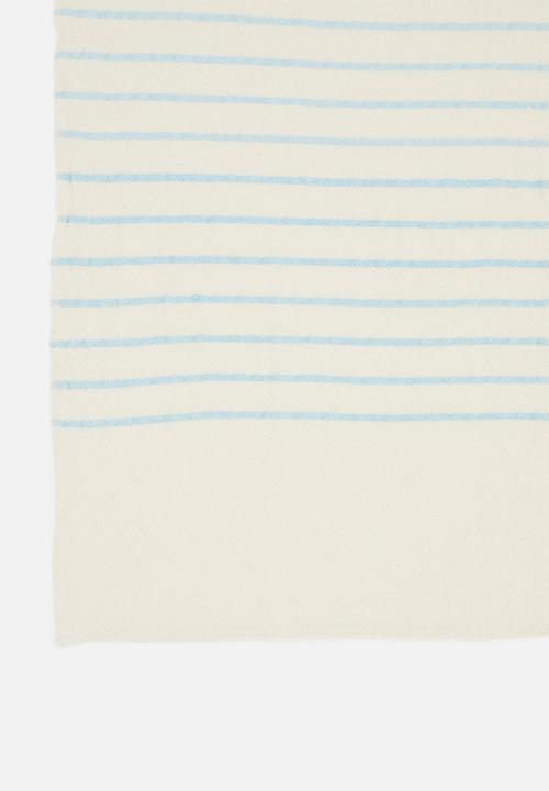 Barrydale Hand Weavers - Baby blanket - stripes throughout - blue