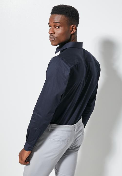 Superbalist - Slim fit cotton stretch poplin shirt - navy