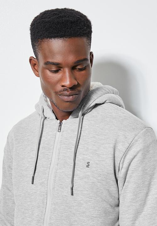 Superbalist - Stockton sherpa lined hoodie - grey melange