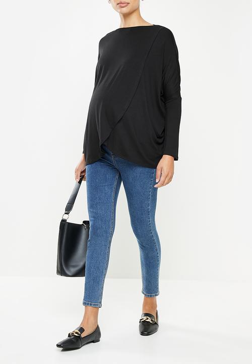 edit Maternity - Long sleeve oversize nursing tee - black