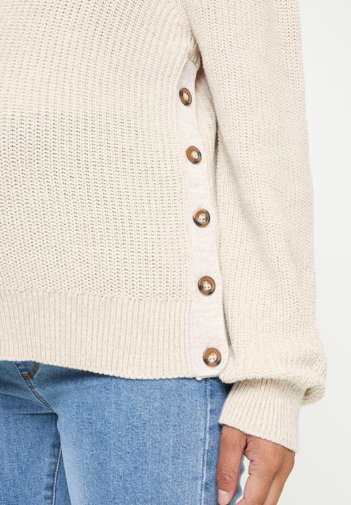 Cotton On - Maternity friendly cotton button side pull over - stone & white twist