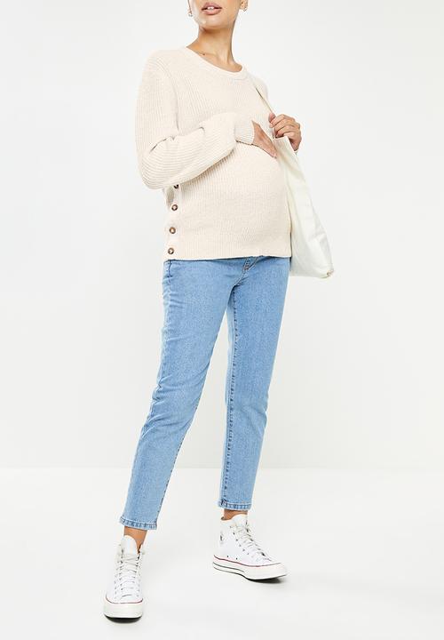 Cotton On - Maternity friendly cotton button side pull over - stone & white twist