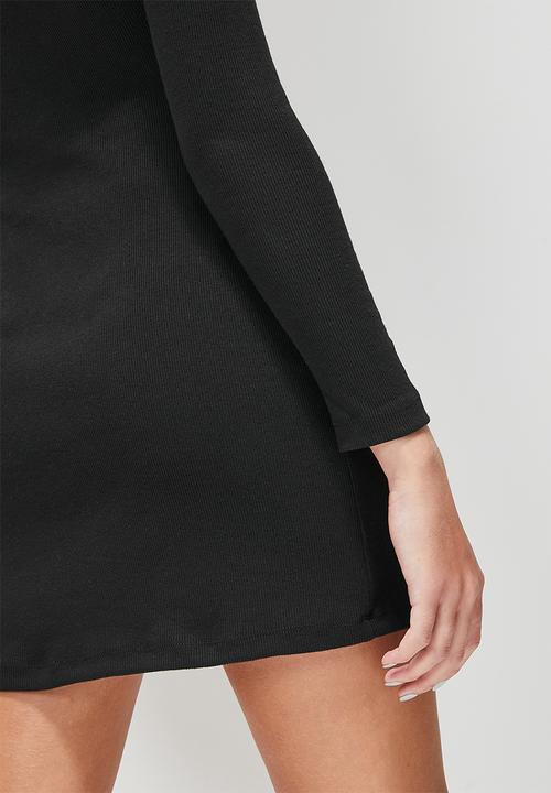 Blake - Ruched front button down mini dress - black