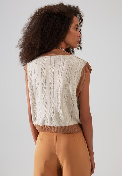 Trendyol - V-neck knitwear sweater - stone