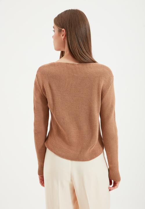 Trendyol - Tie detailed knitwear cardigan - camel